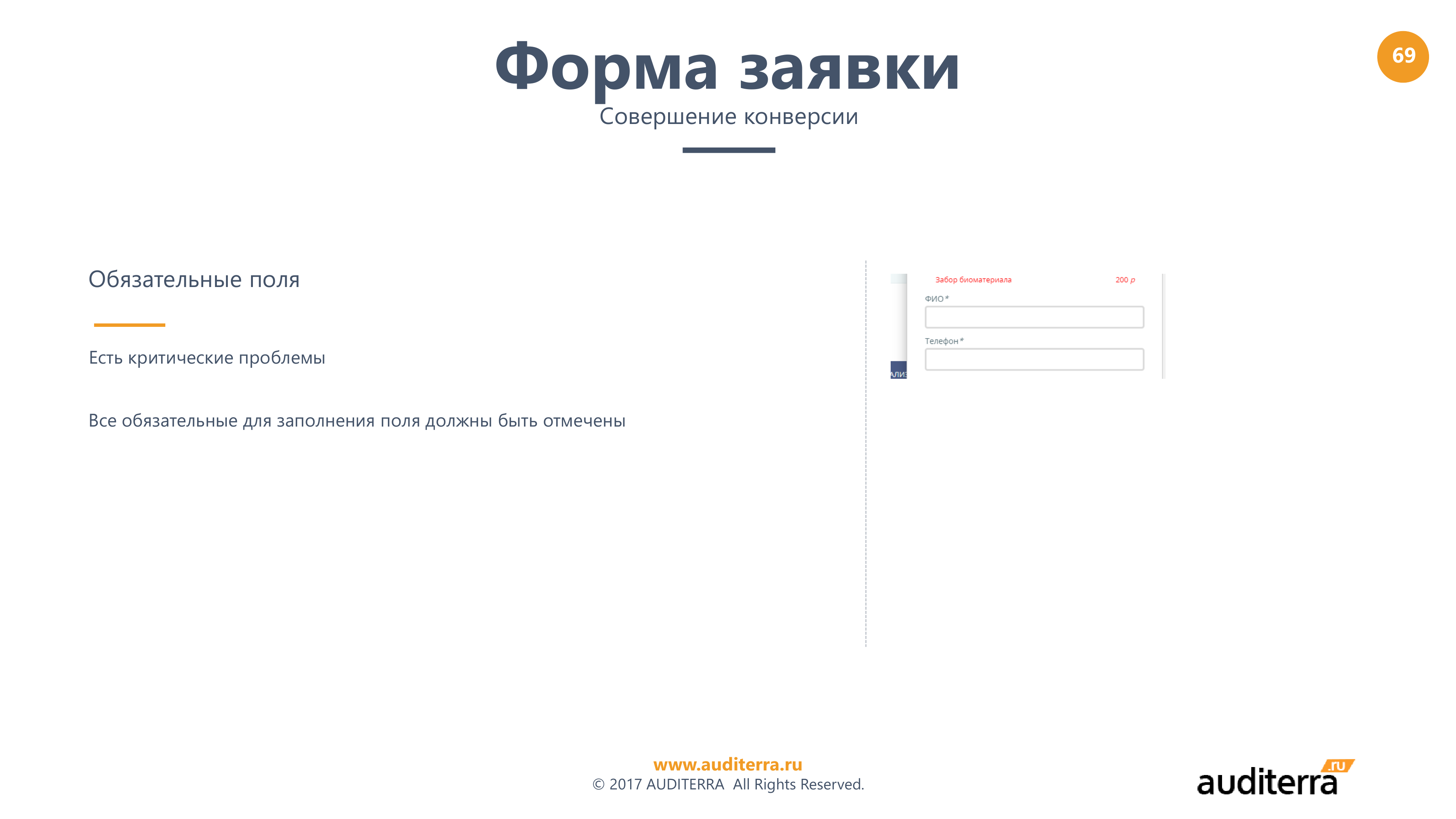 Слайд аудита gemostaz.ru: обязательные поля в форме