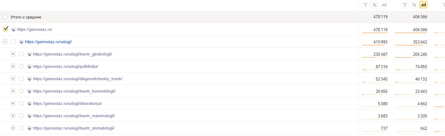 Скриншот конверсионных данных в Яндекс.Метрике для gemostaz.ru