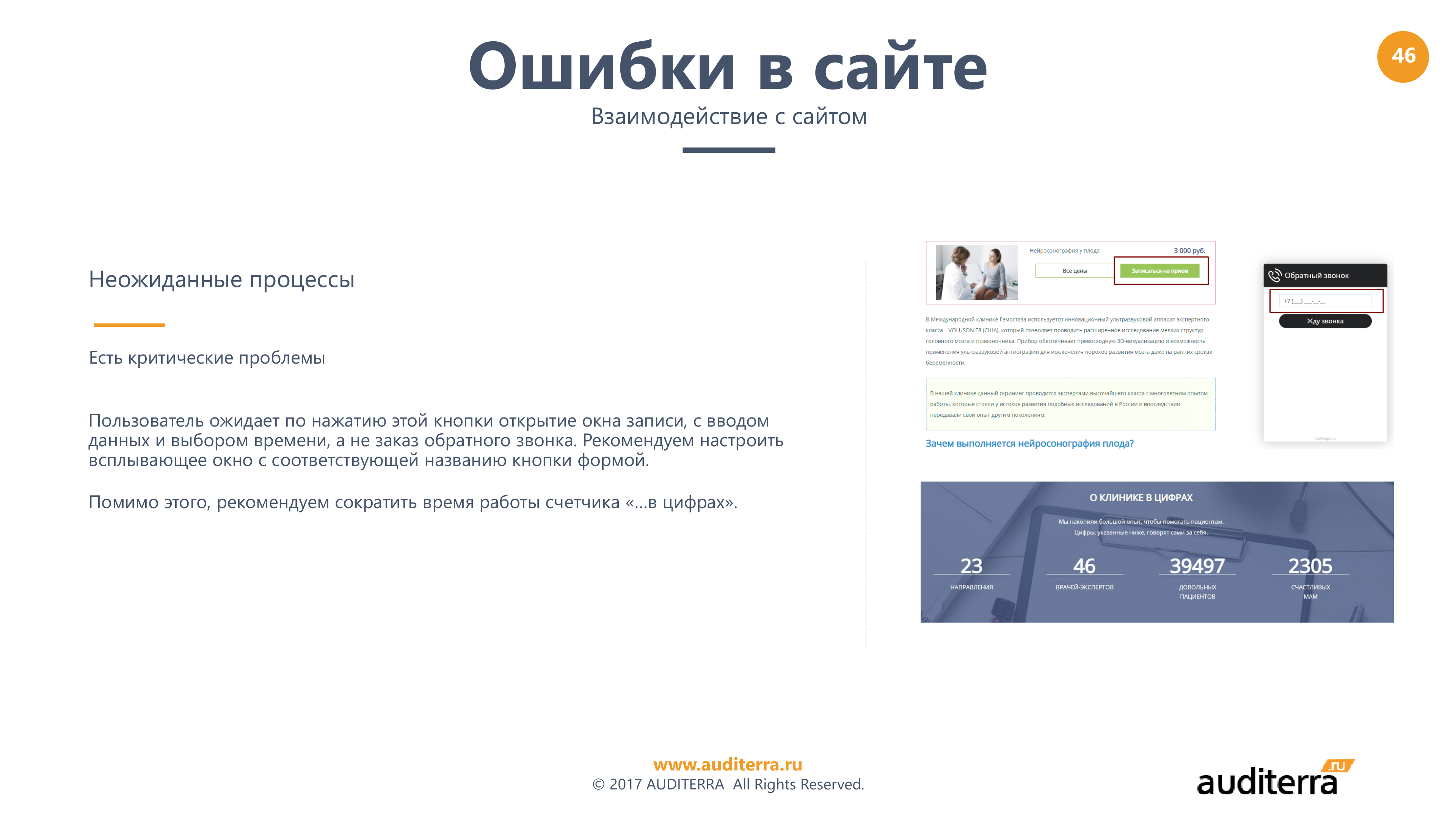 Слайд аудита gemostaz.ru: неожиданное поведение интерфейса