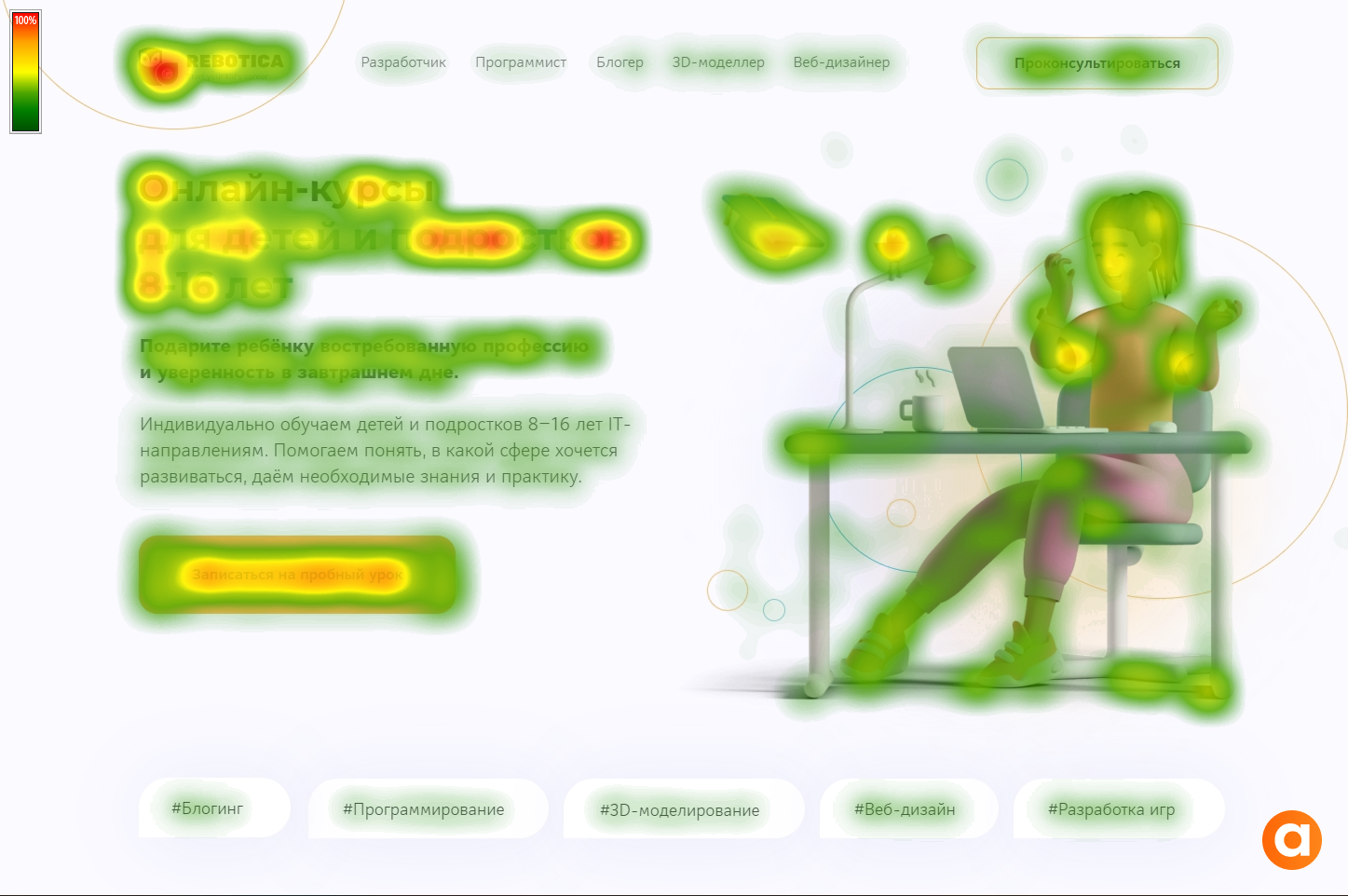 Eye-tracking: тепловая карта первого экрана Rebotica