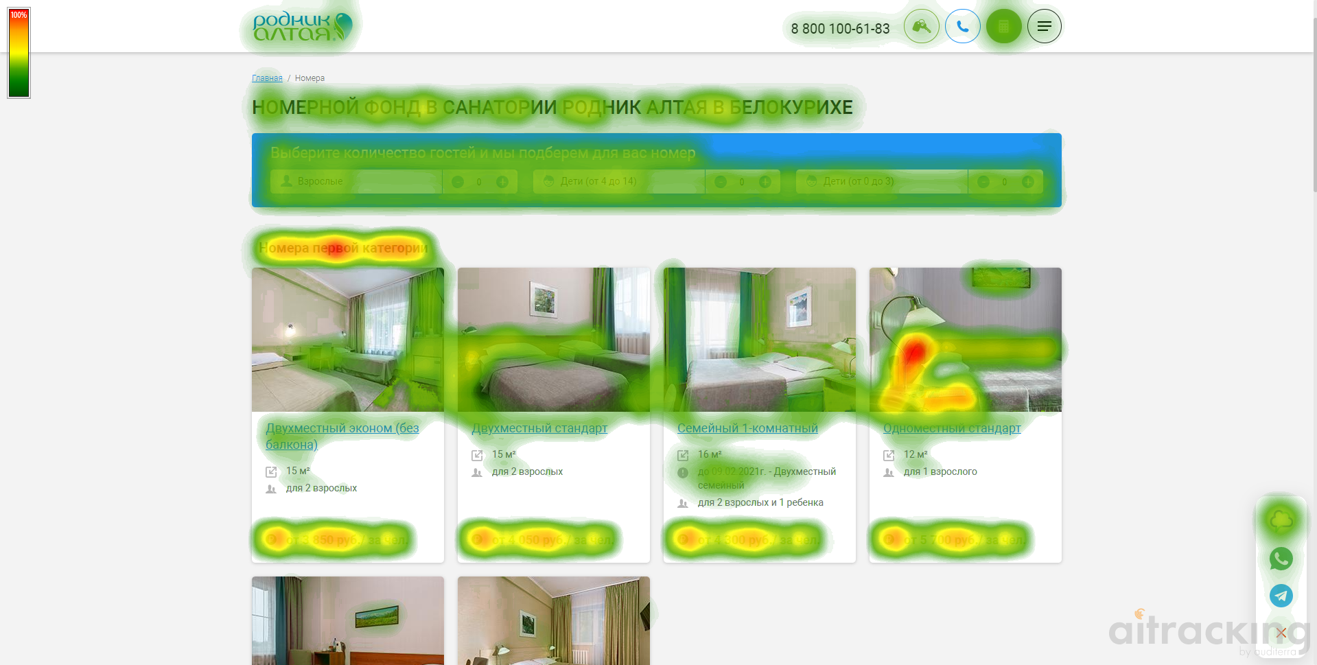 Eye-tracking страницы номеров Родник Алтая