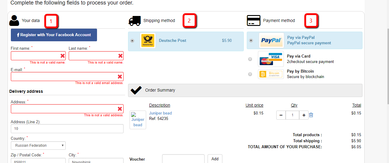 Изображение из отчета: пошаговое оформление заказа