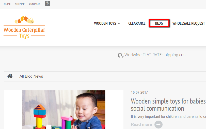 Изображение из отчета: выделение активного пункта меню на woodencaterpillar.com